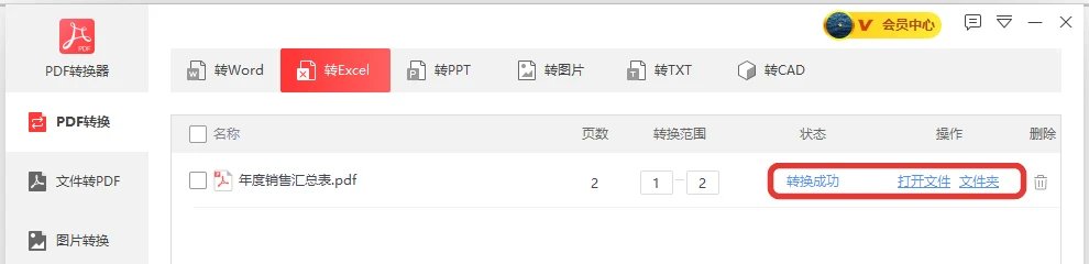 年度销售汇总表转成Excel成功后的列表-软领PDF阅读转换器