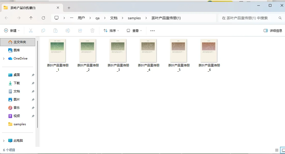 转换完成后文件夹里按页命名的六张JPG图片-软领PDF阅读转换器