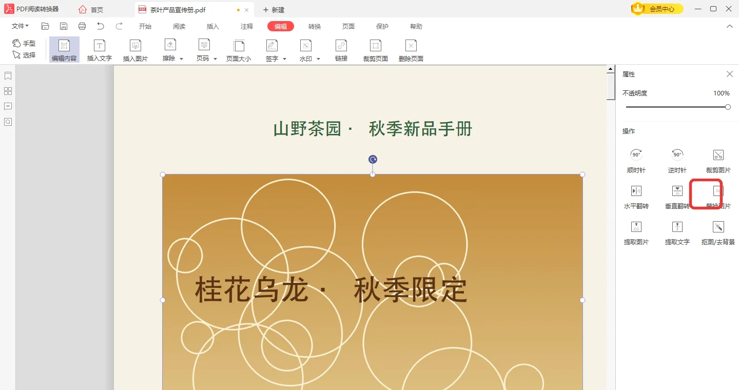 选中宣传册图片后用替换图片换成新海报-软领PDF阅读转换器