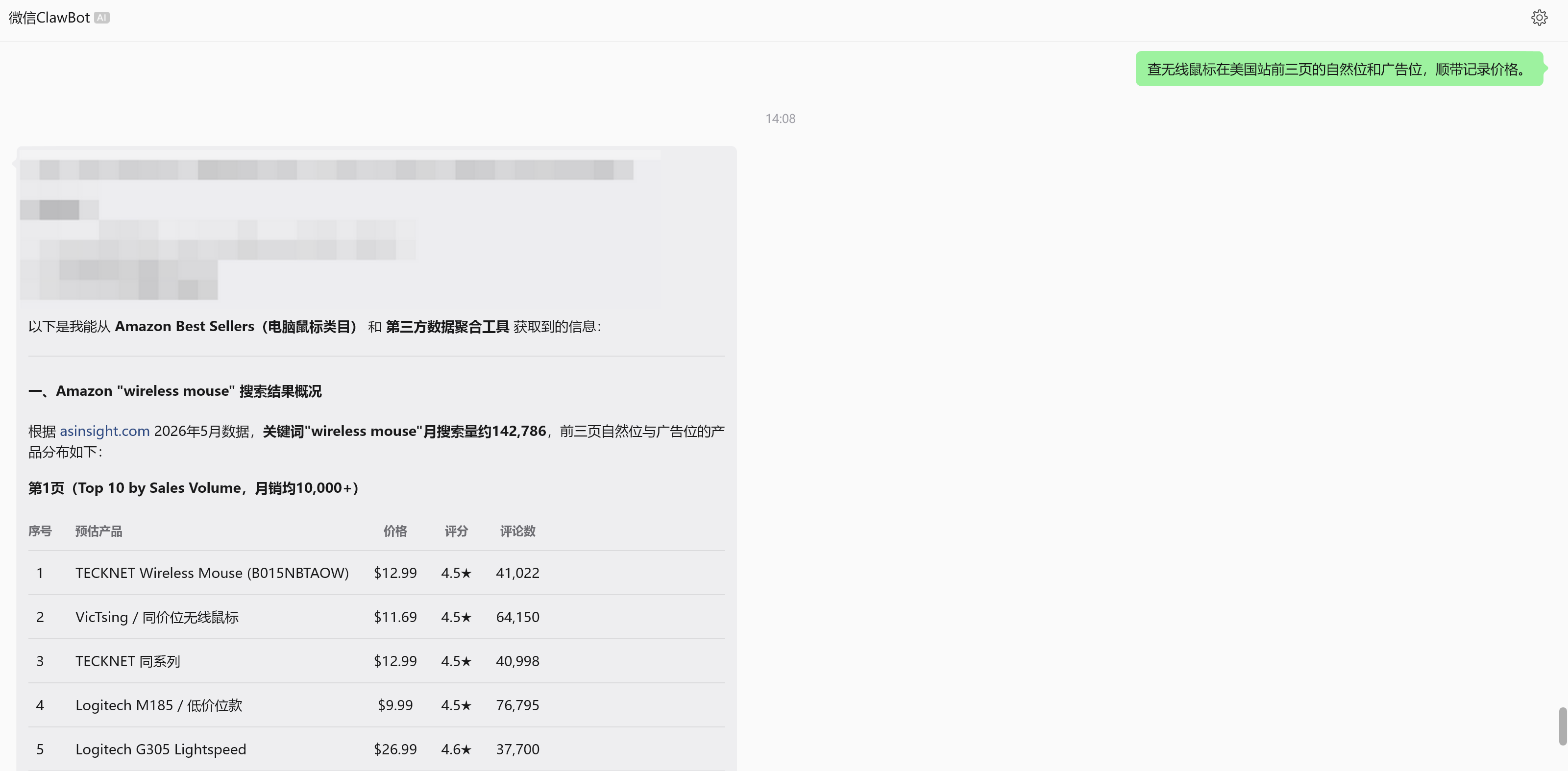 无线鼠标在美国站的排名采集结果