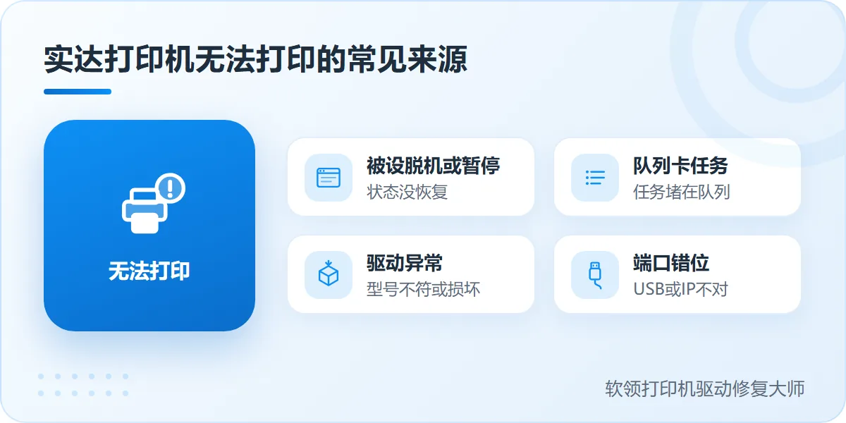 实达打印机无法打印的常见原因-软领打印机驱动修复大师