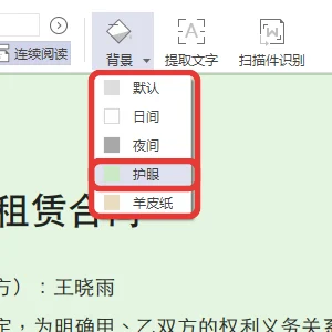 PDF阅读选项卡里背景下拉列出默认日间夜间护眼羊皮纸五个选项-软领PDF阅读转换器