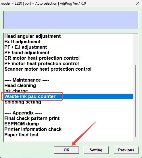 选择[Waste ink pad counter]然后点[OK].webp