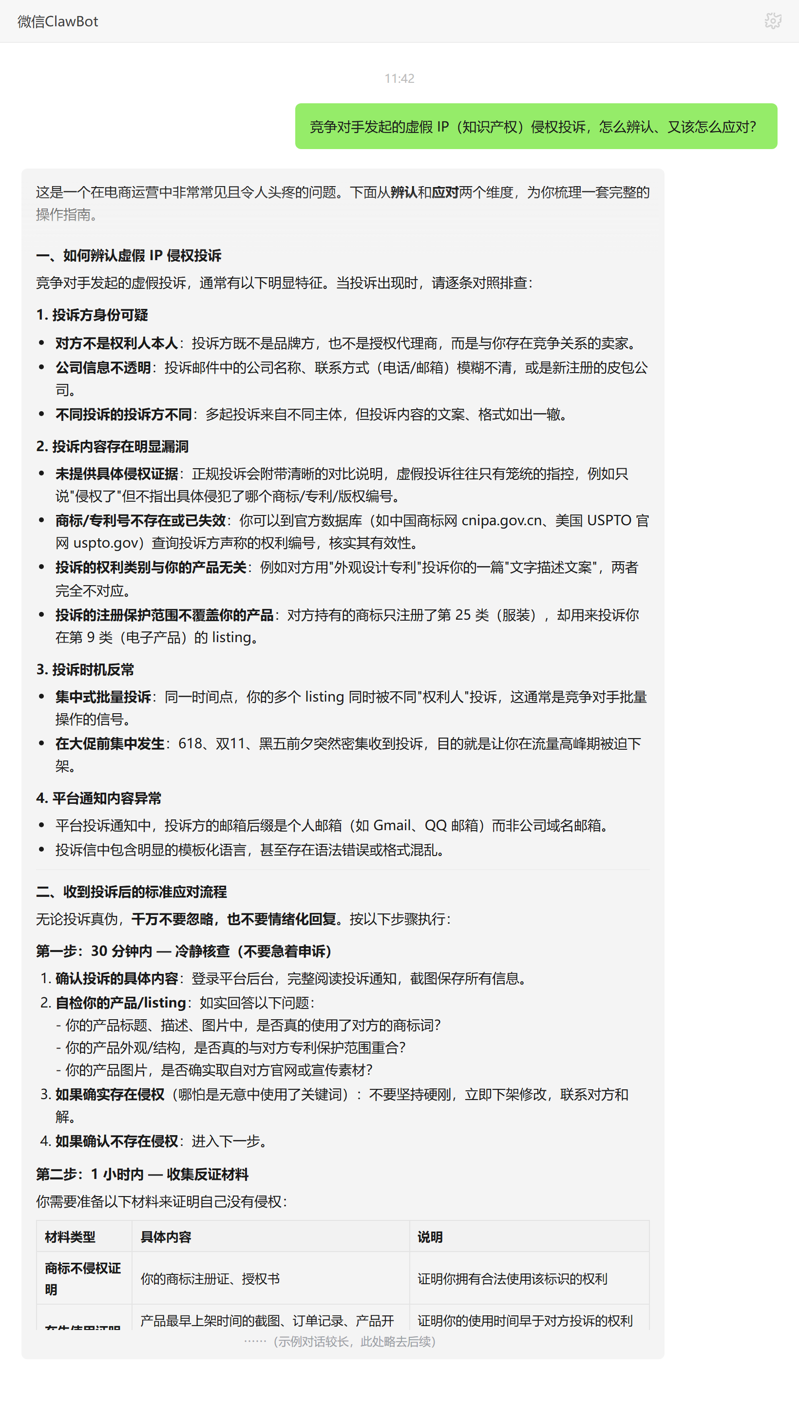 亚马逊虚假IP侵权投诉的辨认特征与反通知应对流程——ClawBot 对话示例