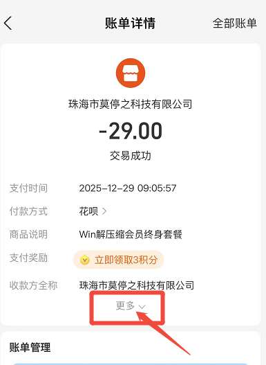 在账单详情中点击更多